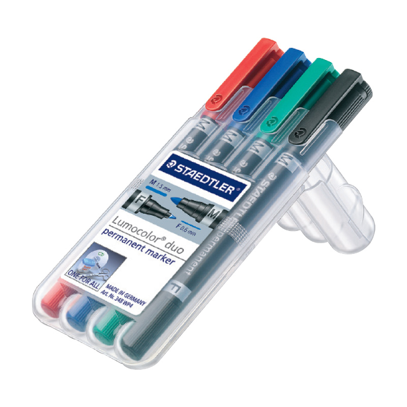 Noturīgais marķieris STAEDTLER LUMOCOLOR DUO 348, 4 krāsu komplekts