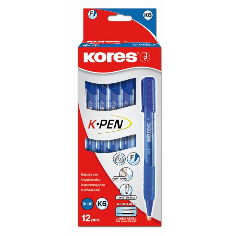Lodīšu pildspalva KORES SUPER SLIDE K6 F 0.7 mm zila