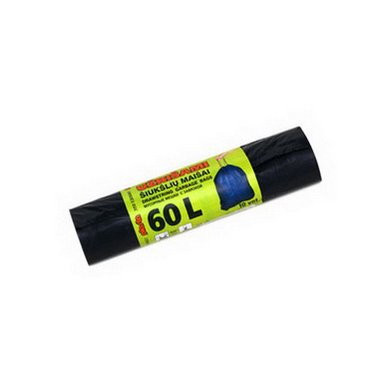 Aizsienami atkritumu maisi PLASTA, tilpums 60 L,10 gab., 35 mkr., 60 x 72 cm, melnā krāsā