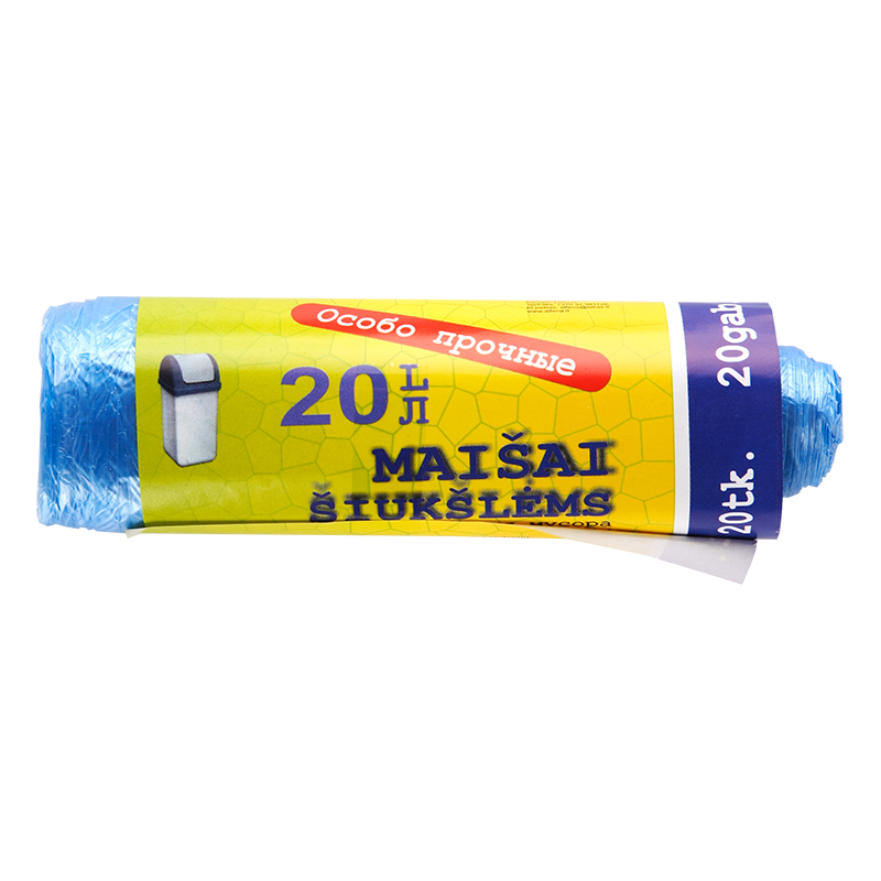 Atkritumu maisi ALFENA, tilpums 20 L, 20 gab., 9 mkr, zili, HDPE, 45 x 50 cm