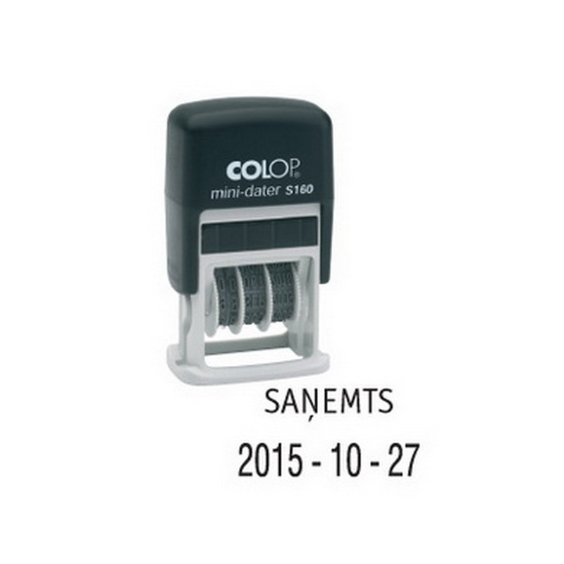 Zīmogs COLOP datumu numerators Mini-Dater S160 D16 (ISO-standarts YYYY-MM-DD) melns korpuss, zils spliventiņš
